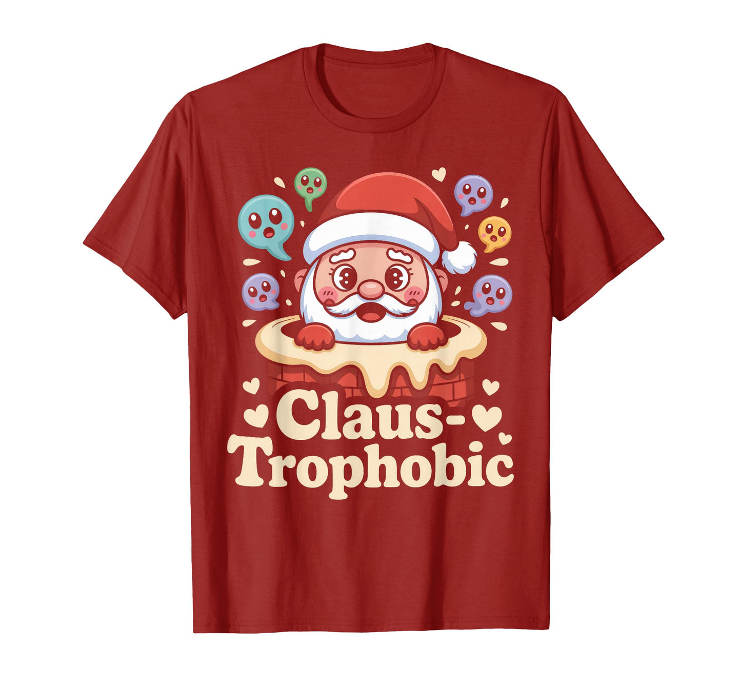 Claus-trophobic Santa Stuck in a Chimney Christmas Pun T-Shirt