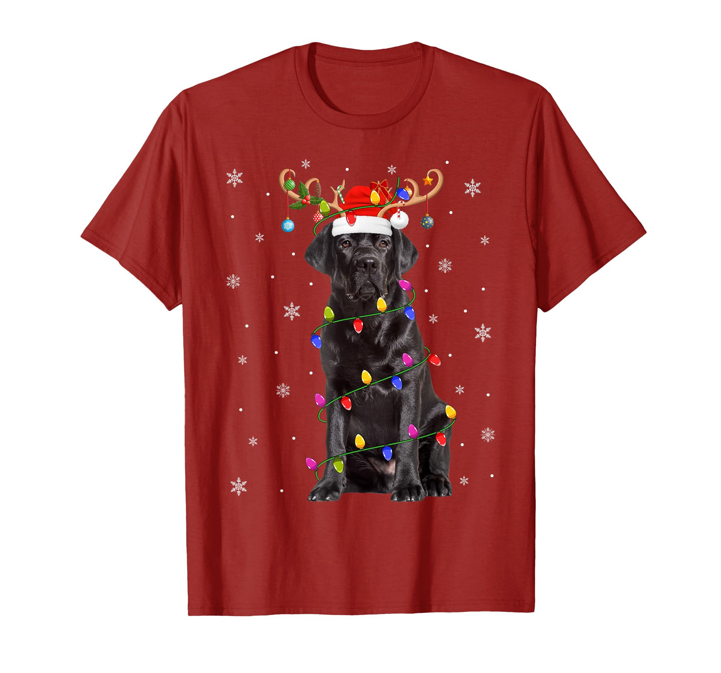 Black Labrador Retriever Dog Christmas Lights Dog Lover Xmas T-Shirt