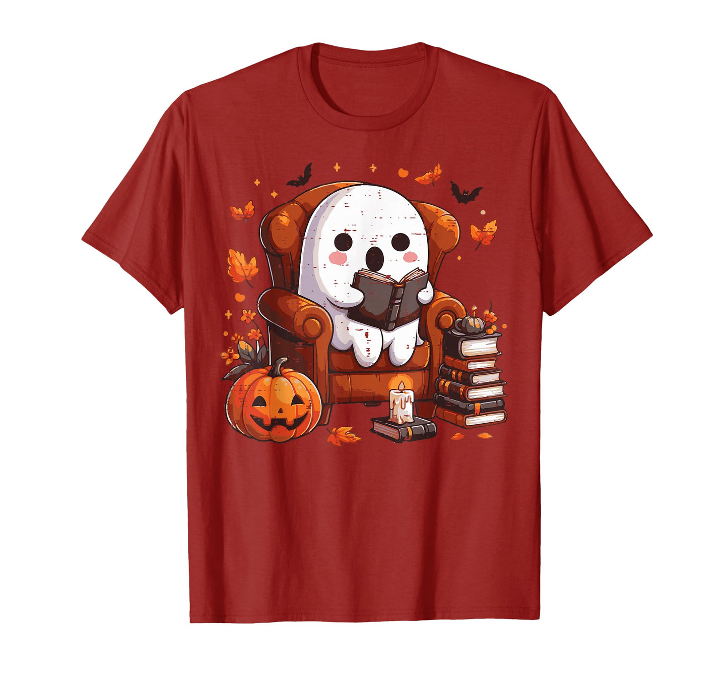 Halloween Ghost Chair Reading Fall Costume Men Women Kids T-Shirt