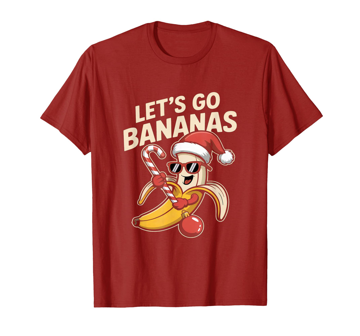 Let’s Go Bananas Funny Christmas Banana Santa Hat Humor T-Shirt