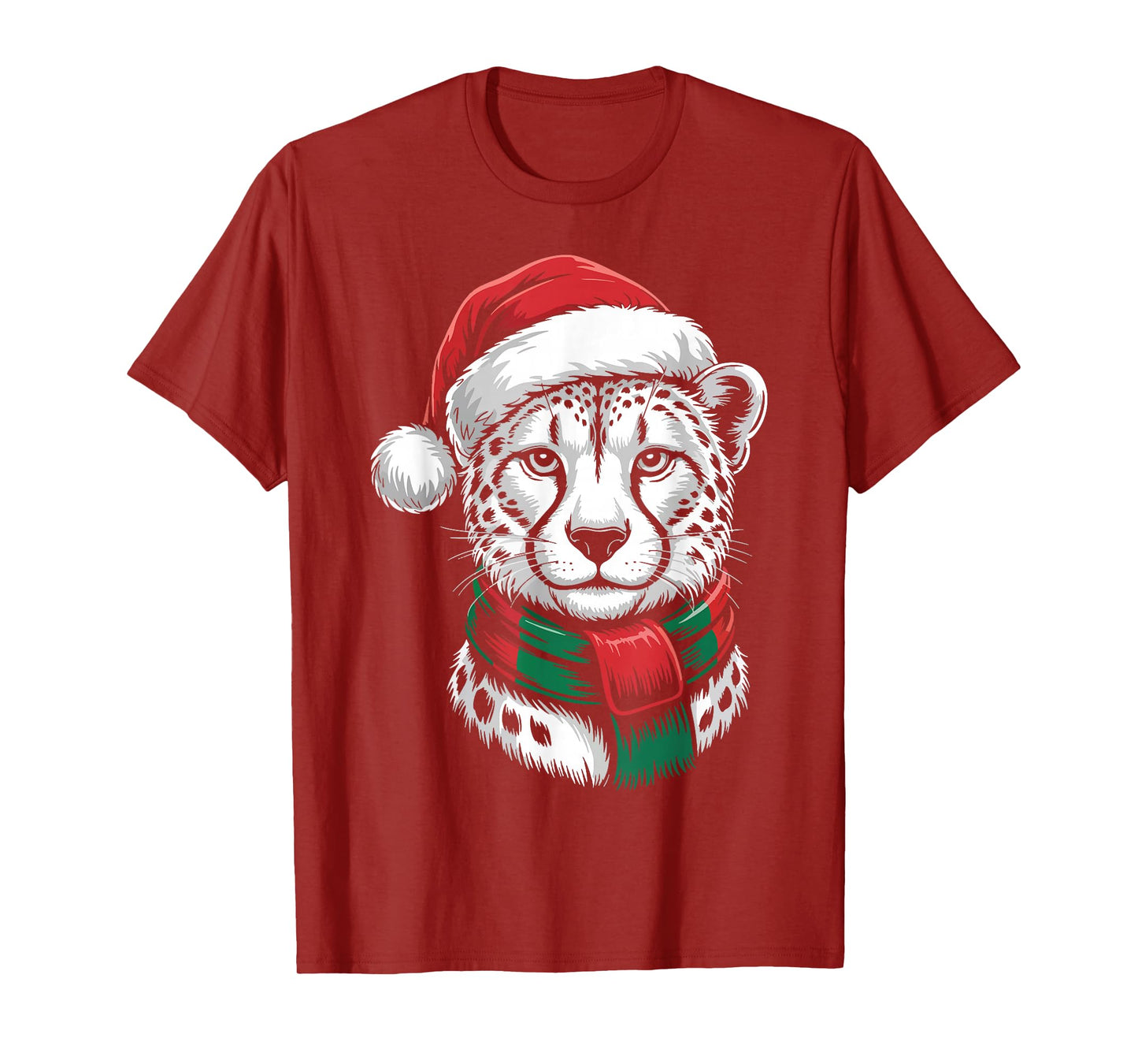 Cheetah Xmas Santa Hat Scarf Christmas Costume T-Shirt