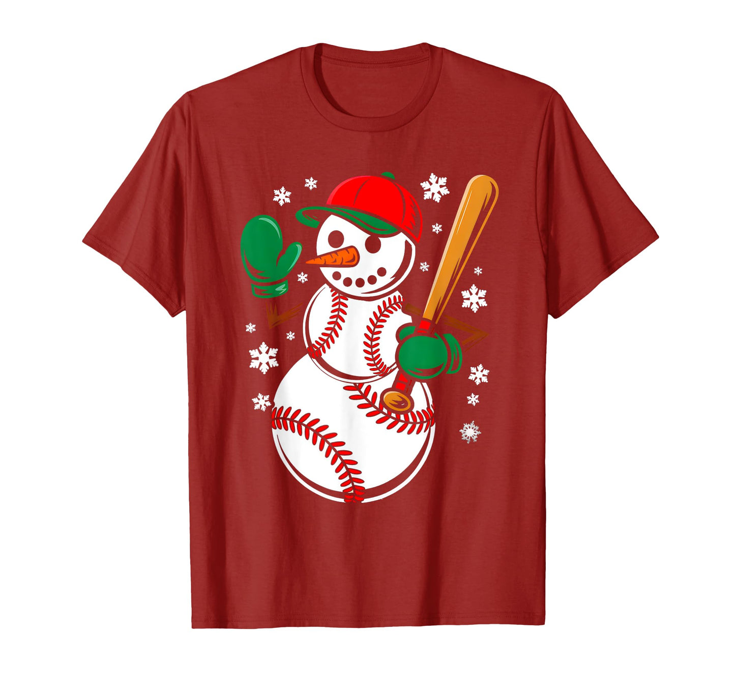 Baseball Santa Hat Snowman Xmas Funny Baseball Christmas T-Shirt