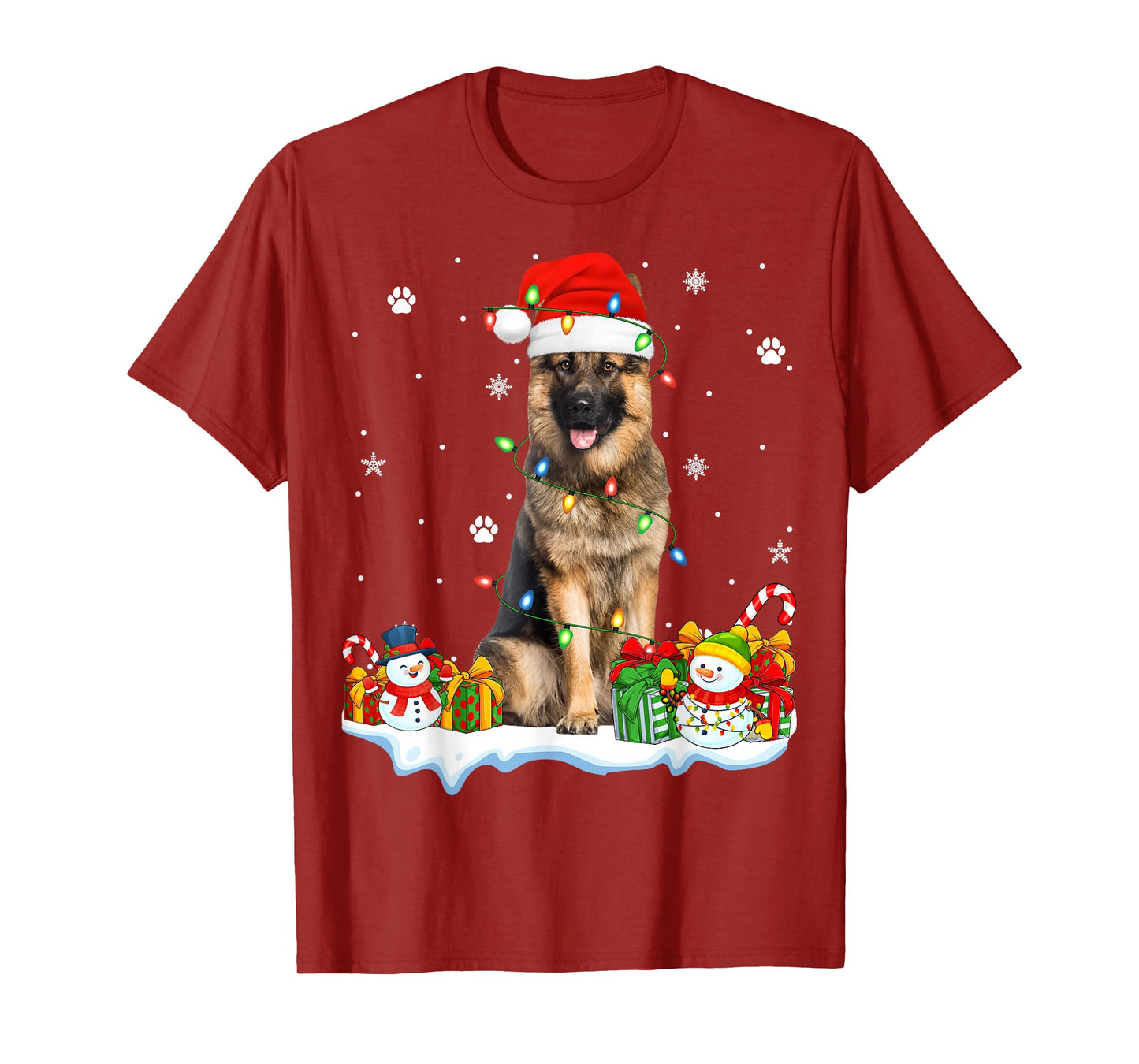 German Shepherd Dog Xmas Lights Santa Hat Dog Christmas T-Shirt