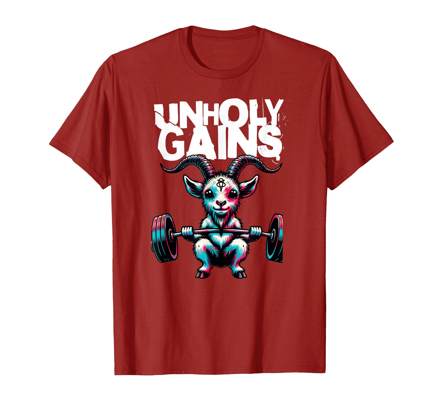 Unholy Gains Satanic Workout Devil Worship Goat Baphomet Gym T-Shirt