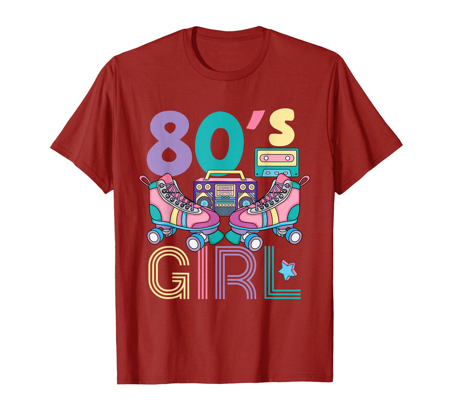 Vibrant 80's Girl Retro Roller Skates Throwback Vibe Womens T-Shirt