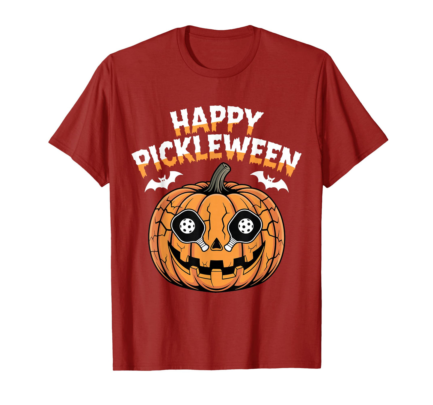 Happy Pickleween Pumpkin Bats Funny Pickleball Halloween T-Shirt