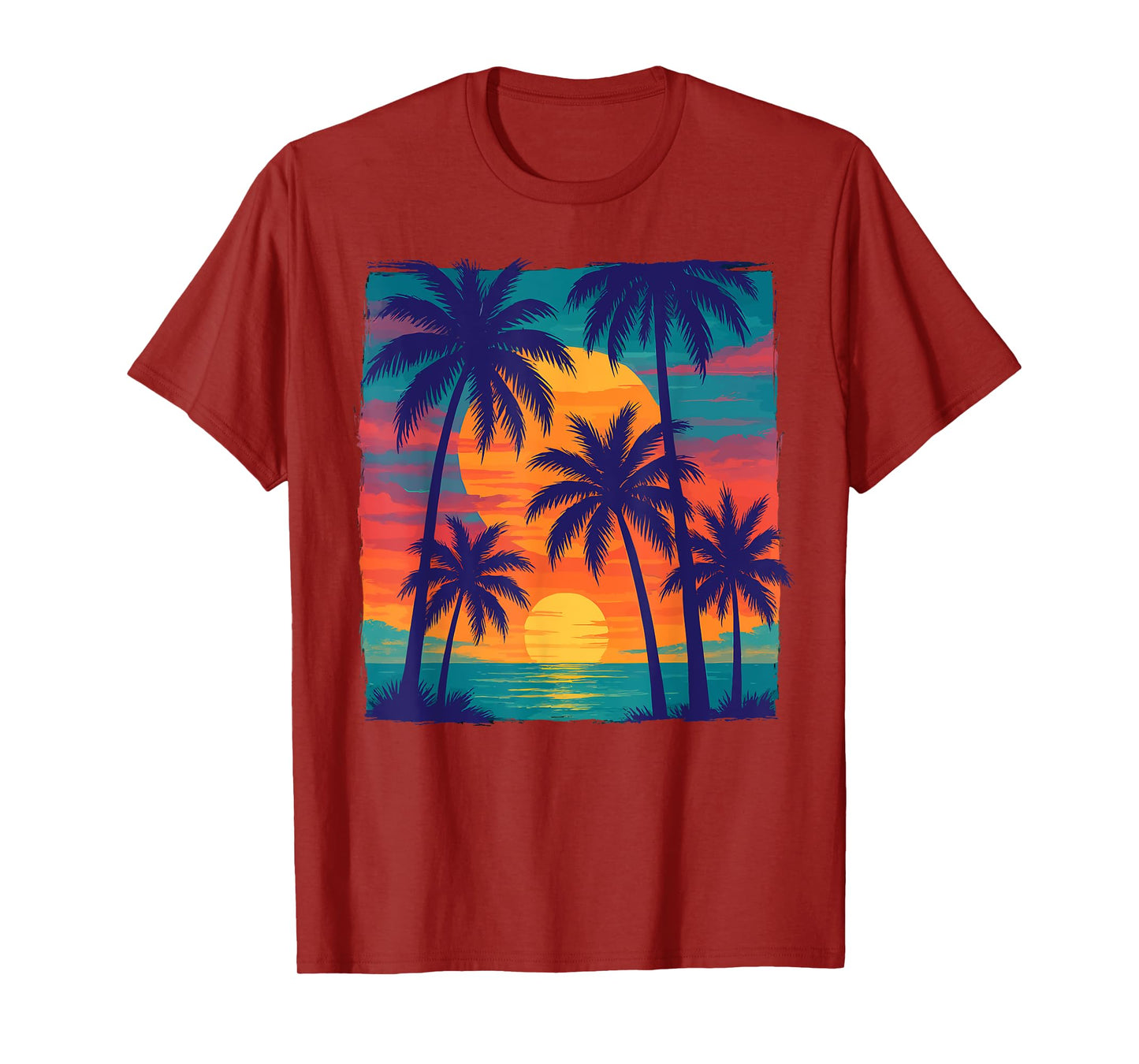 Vintage Tropical Sunset With Palm Trees Summer Beach Vibe T-Shirt