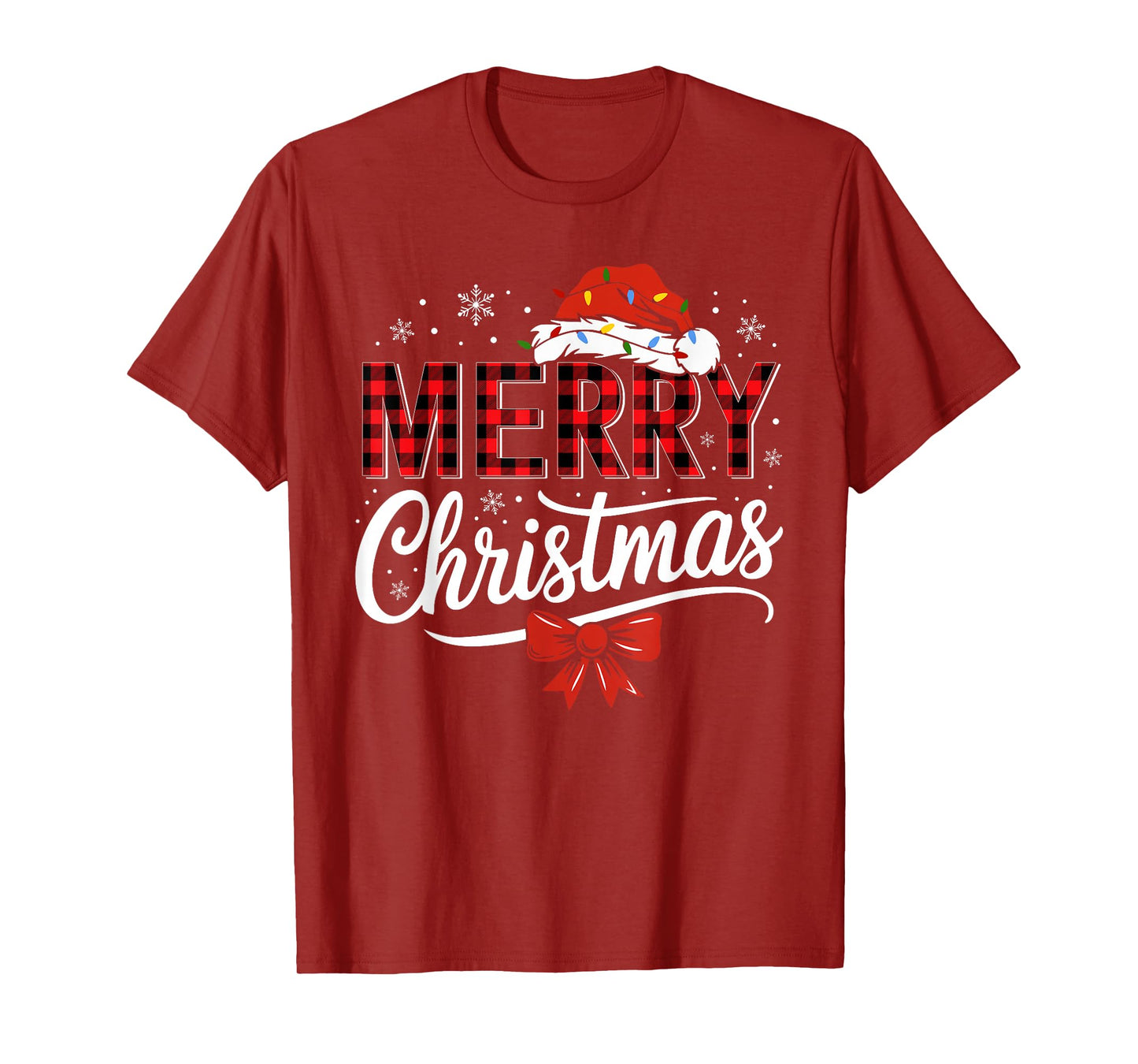 Merry Christmas Lights Red Santa Hat Xmas Family Men Women T-Shirt