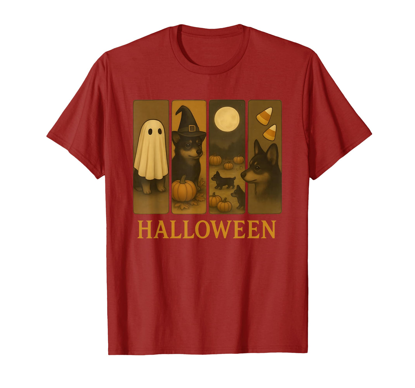 Cute Corgi Halloween Ghost Witch Pumpkin Candy Corn T-Shirt