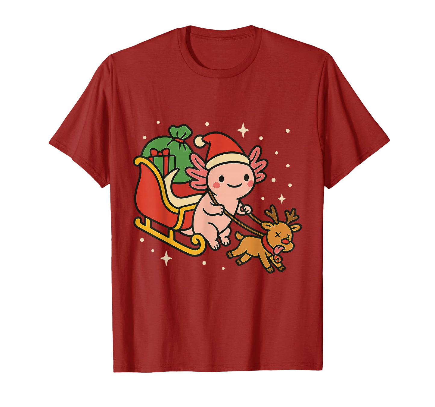 Funny Christmas Axolotl Reindeer Sleigh Ride T-Shirt