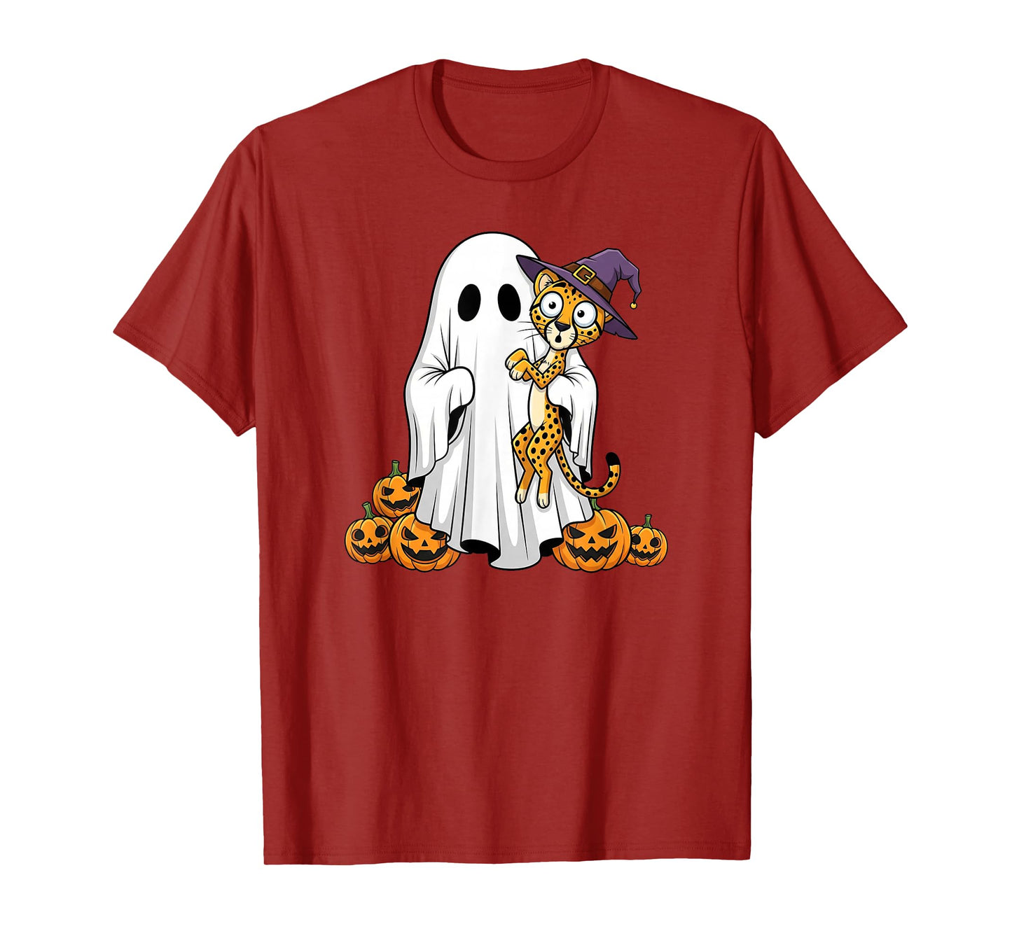 Funny Ghost Cheetah Pumpkin Halloween Kids Mens Womens T-Shirt