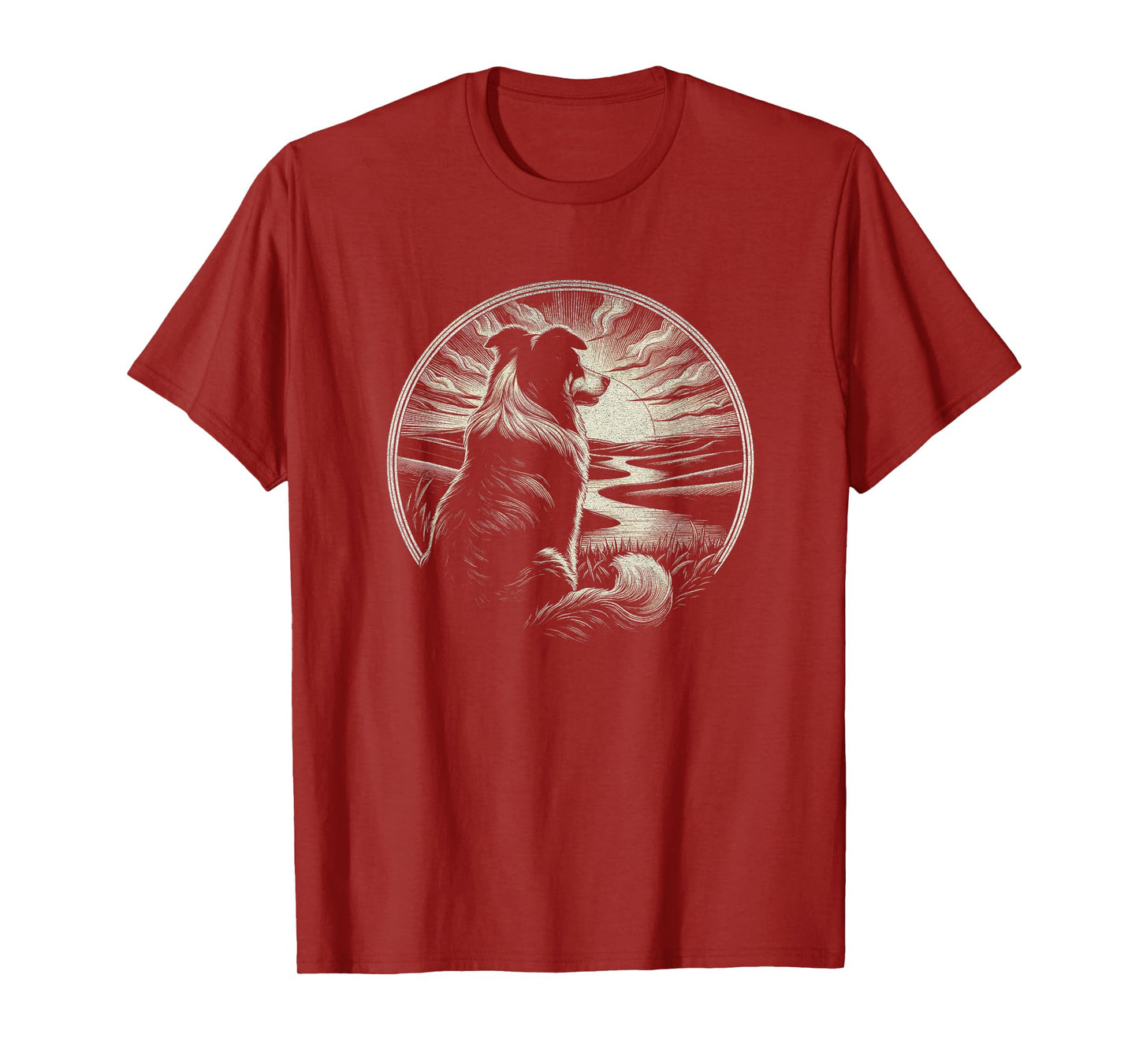 Vintage Australian Shepherd Dog Retro Sunset Art Design Men Women T-Shirt