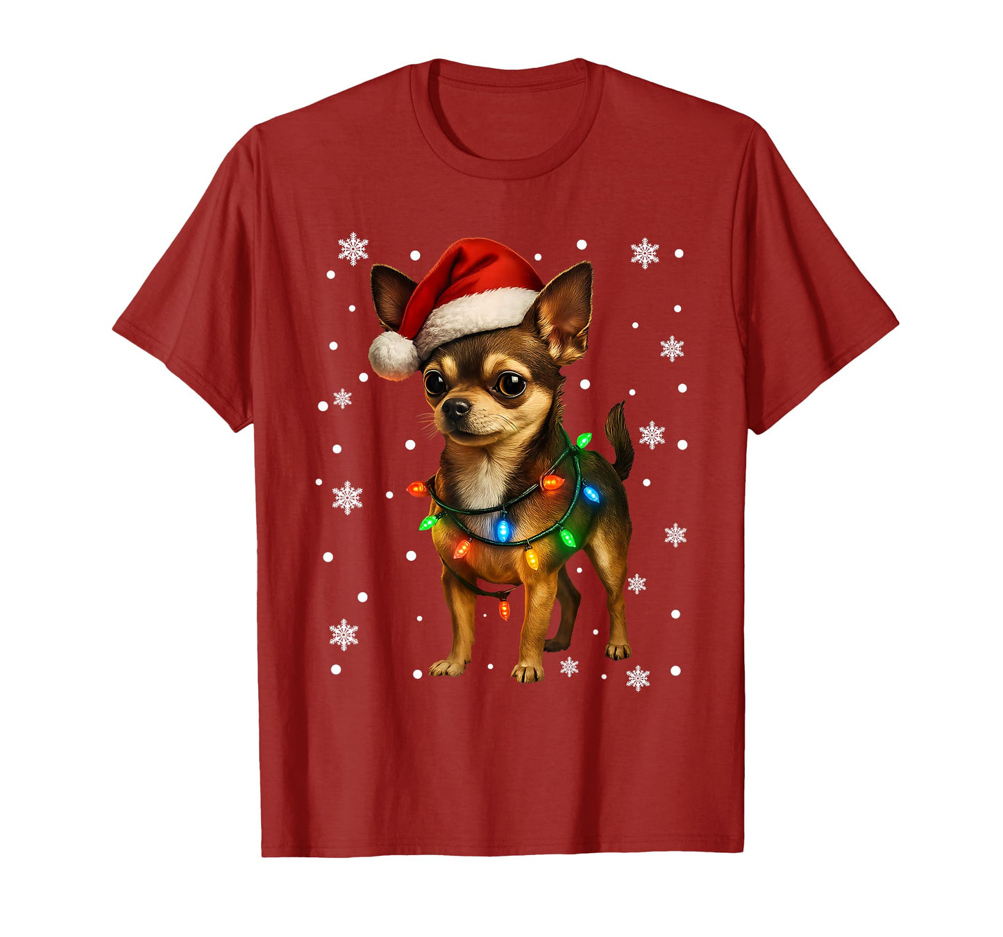 Cute Chihuahua Christmas Lights Santa Hat Design T-Shirt