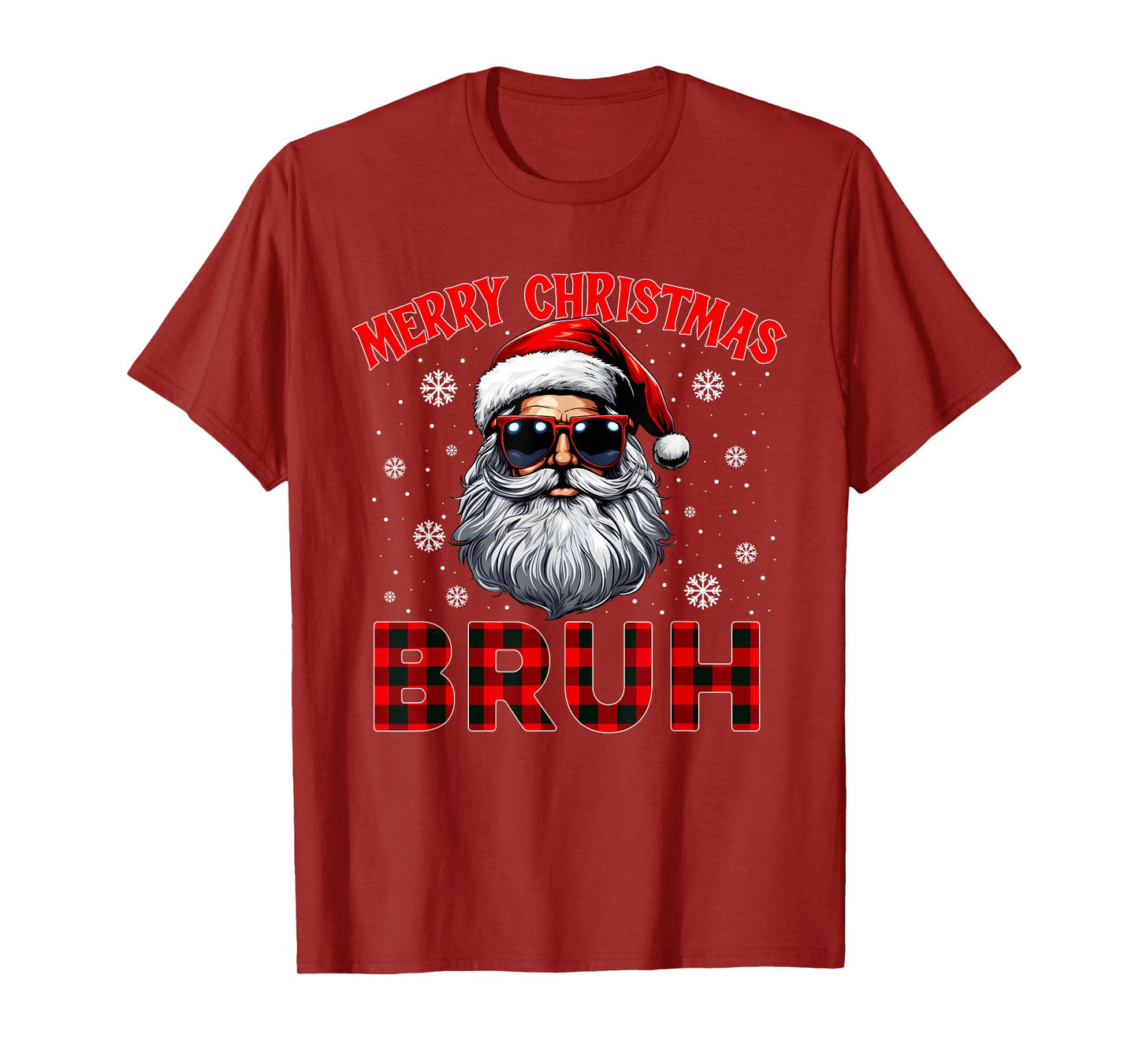 Merry Christmas Bruh Red Plaid Funny Santa Claus Men Women T-Shirt