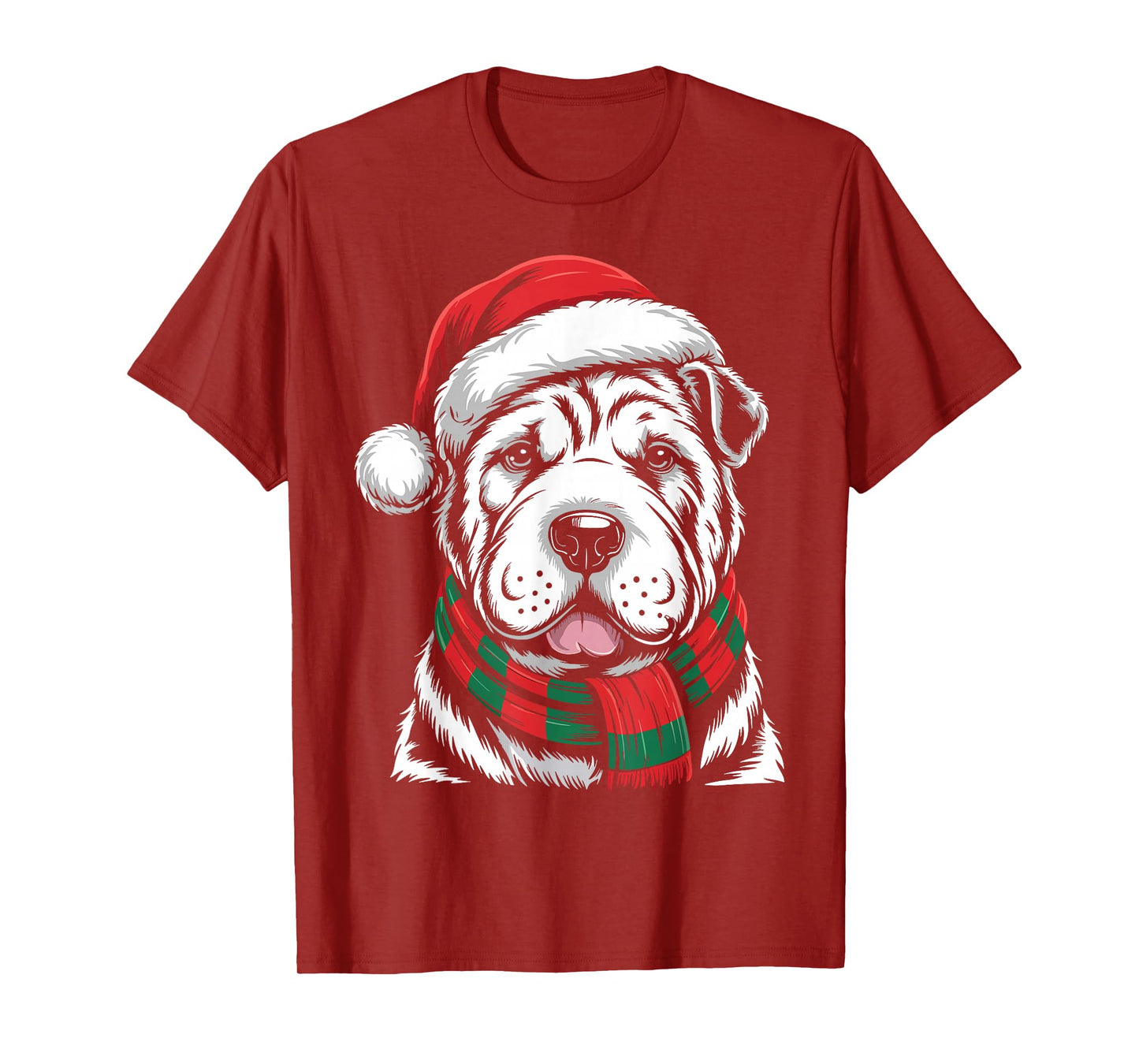 Shar Pei Dog Xmas Santa Hat Scarf Christmas Costume T-Shirt