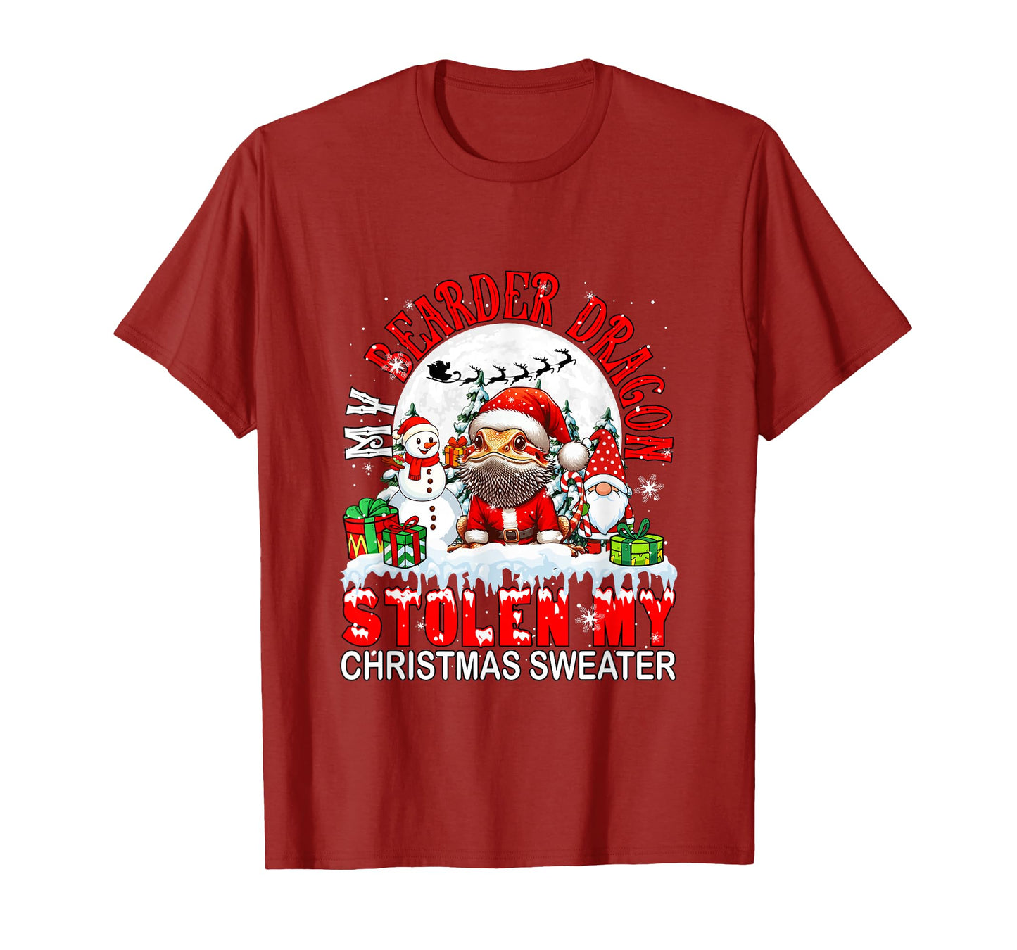 My Bearder Dragon Stolen My Christmas Sweater Santa Dog T-Shirt