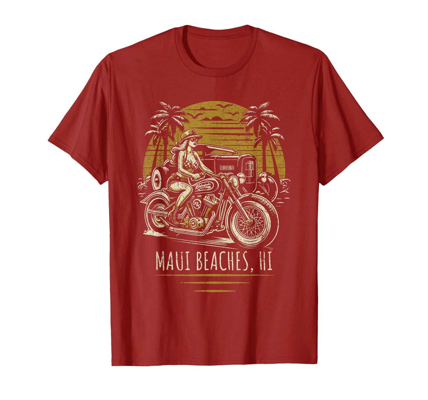 Maui Beaches Hawaii Motorcycle Hotrod Vintage Design T-Shirt