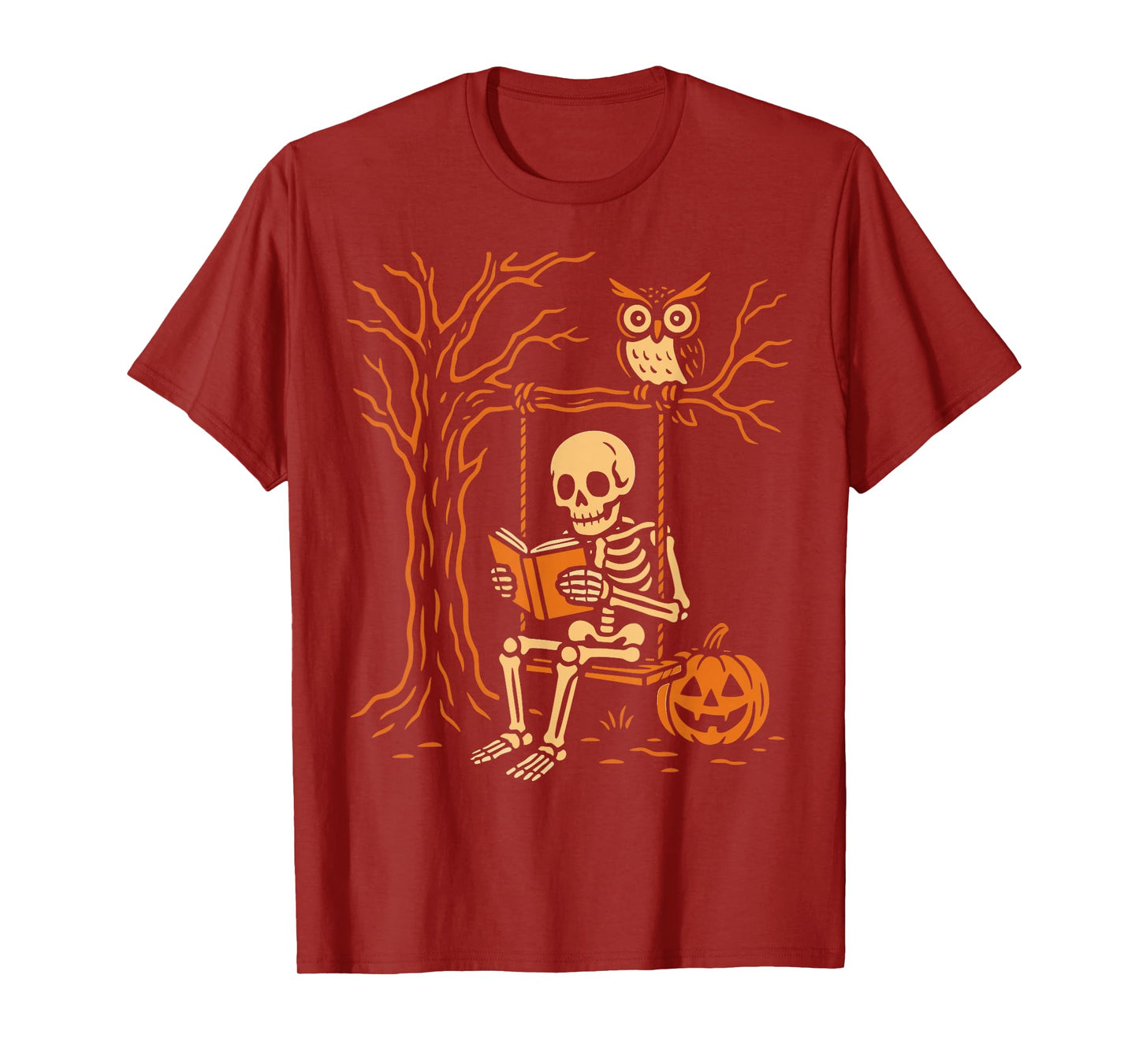 Halloween Skeleton Swing Reading Costume Women Kids Men T-Shirt