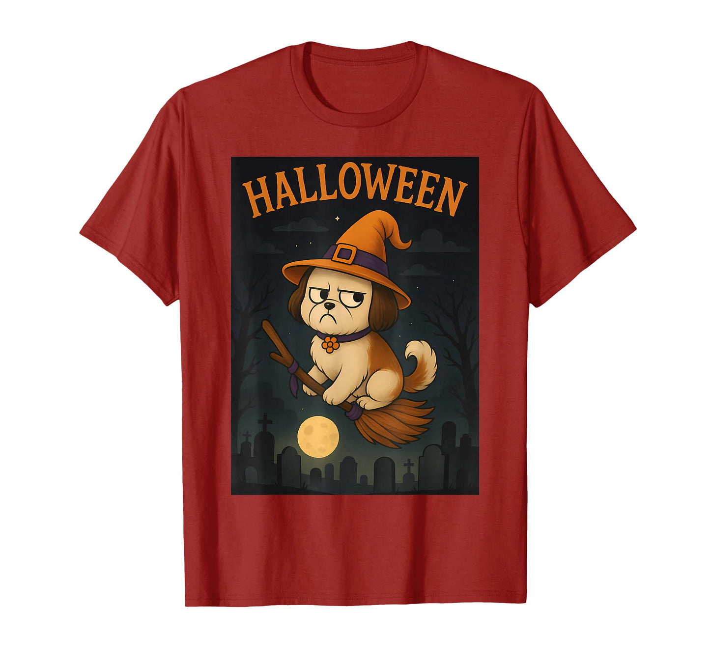 Shih Tzu Grumpy Witch Funny Dog Halloween Costume T-Shirt