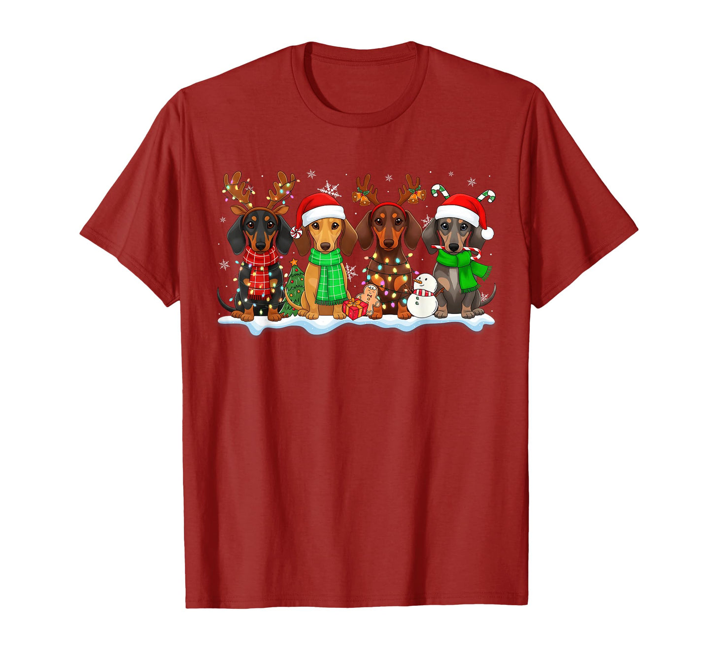 Cute Dachshund Santa Reindeer Christmas Womens Mens Kids T-Shirt