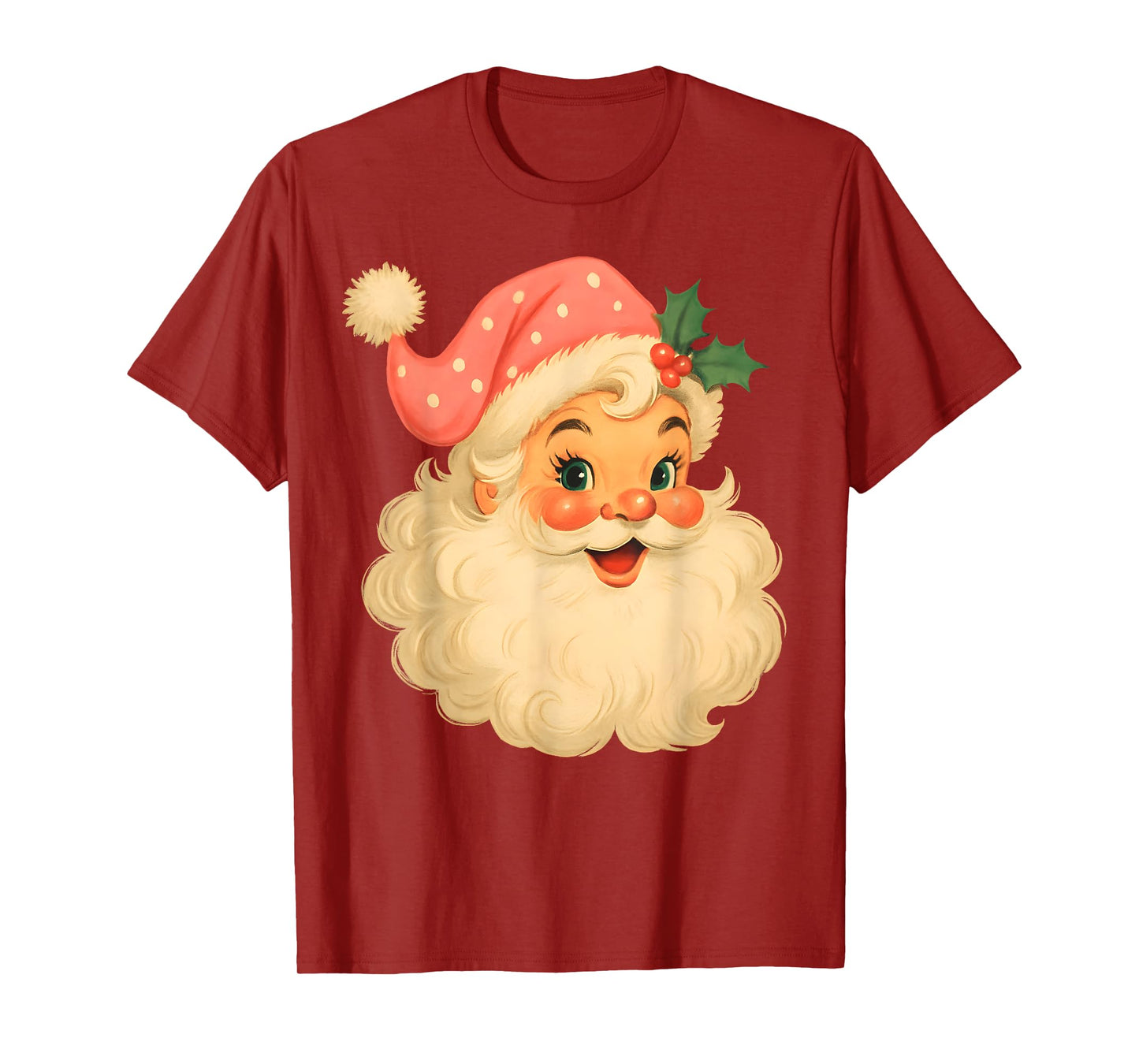 Vintage Pink Santa Claus Merry Christmas Men Women Boys Girl T-Shirt