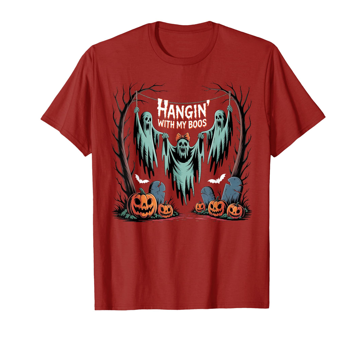 Hangin' with My Boos - Pumpkin Bat Ghost Halloween T-Shirt