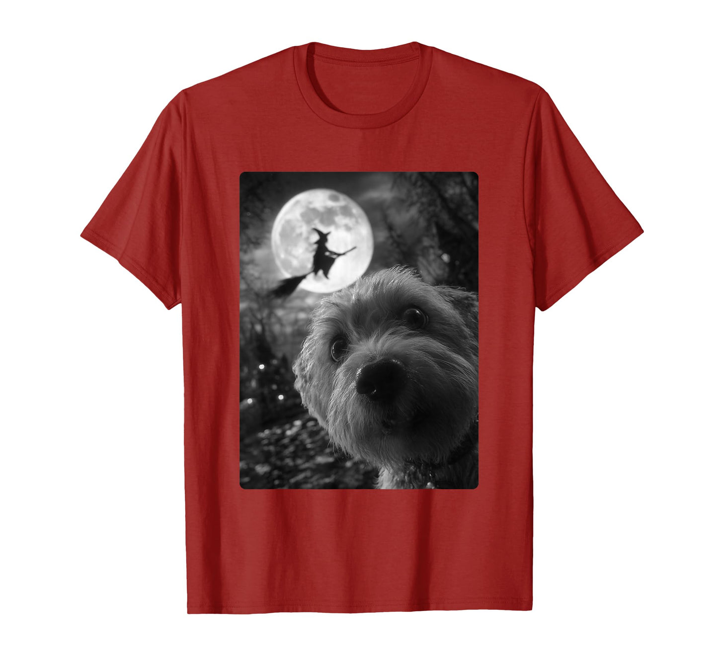 Funny Maltese Selfie Full Moon Flying Witch Halloween Dog T-Shirt