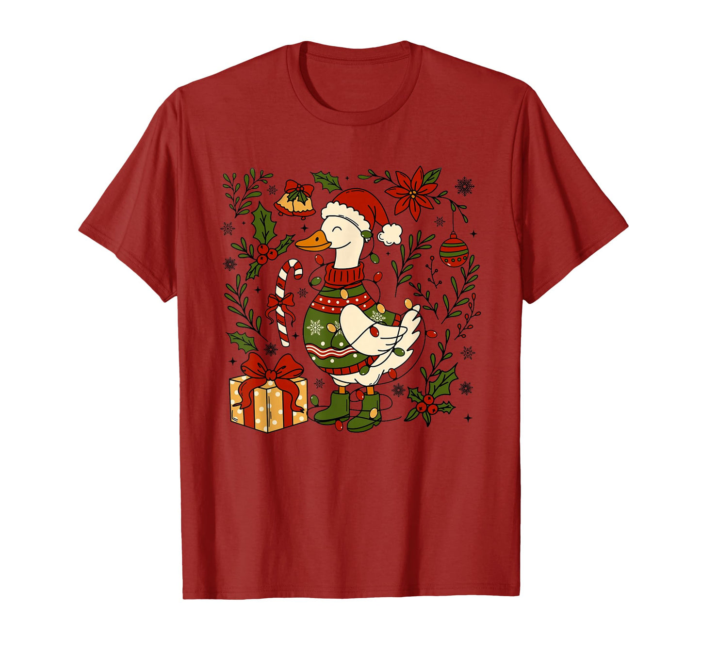 Retro Christmas Silly Goose Christmas Light Goosemas Funny T-Shirt