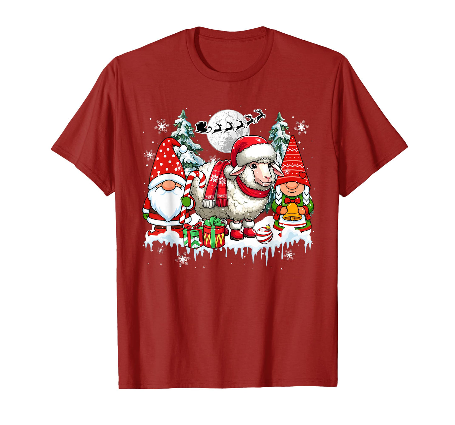 Couple Gnomes Santa Sheep Christmas Trees Farmer Family Kids T-Shirt