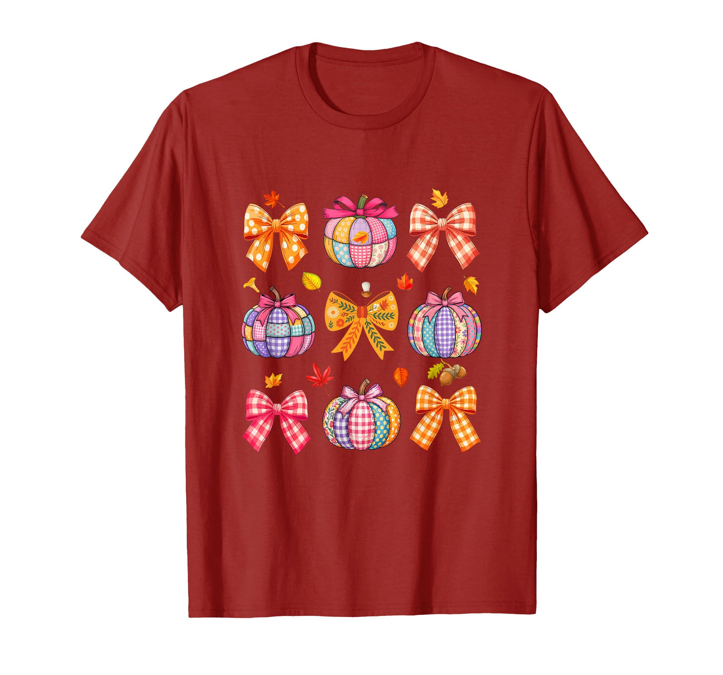 Thanksgiving Colorful Collection Fall Leaves Pumpkin Bow Tie T-Shirt