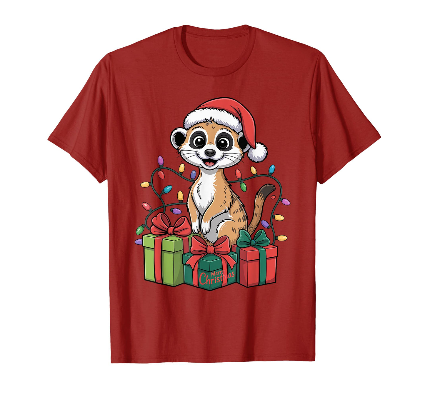 Funny Meerkat Santa Hat Animals Lovers Ugly Christmas Pajama T-Shirt