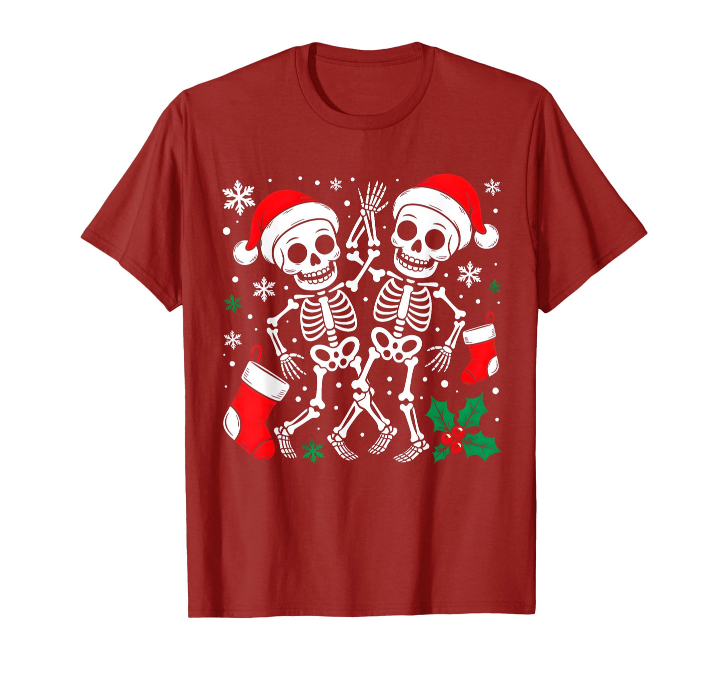 Christmas Dancing Skeletons Funny Xmas Bones Goth Women Men T-Shirt
