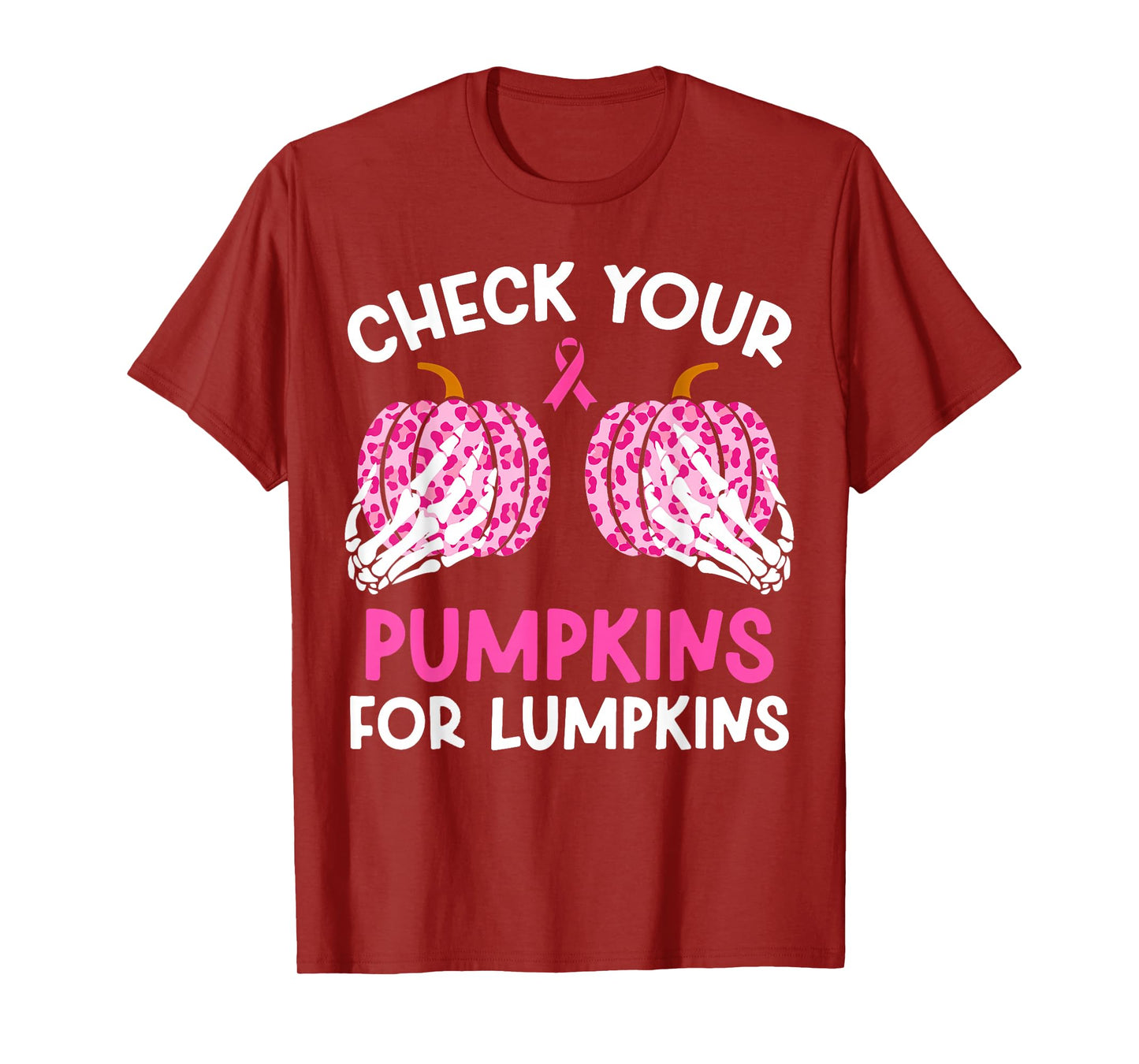 Check Your Pumpkins Leopard Breast Cancer Ribbon Halloween T-Shirt