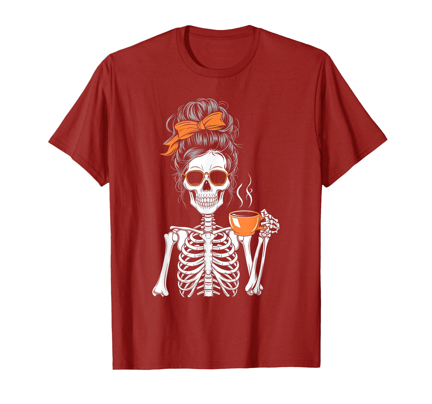 Halloween Skeleton Messy Bun Coffee Funny Costume Mom Women T-Shirt