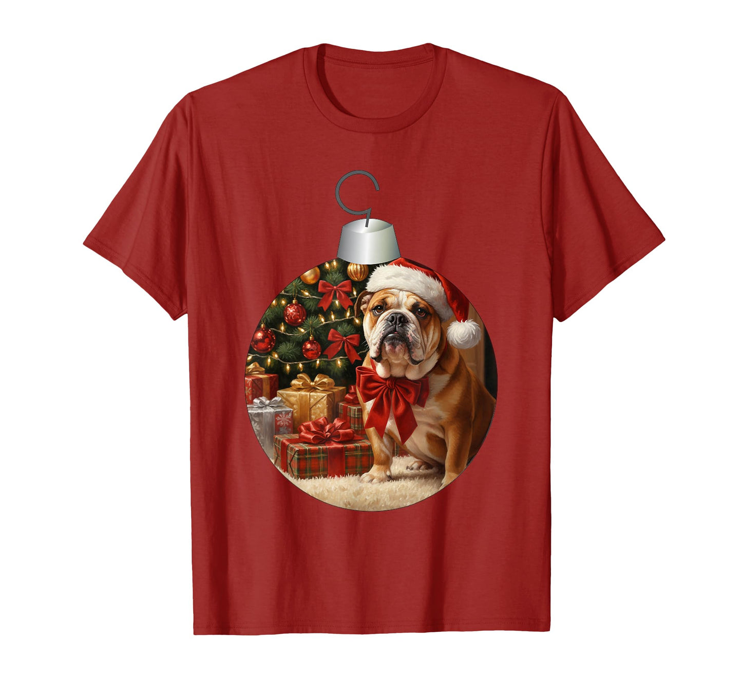 English Bulldog Dog Christmas Tree Ornament Santa Bow Cute T-Shirt