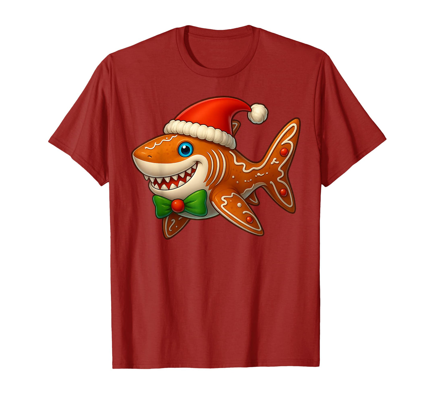 Funny Gingerbread Man Shark Christmas Womens Mens Gifts T-Shirt