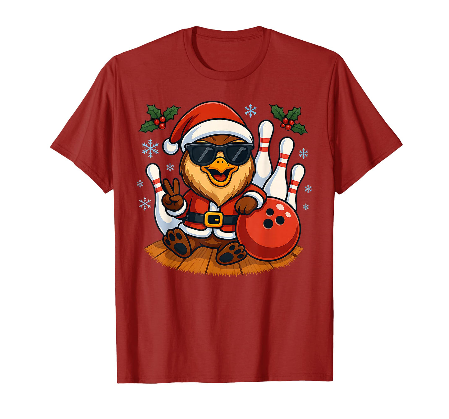 Santa Owl Bowling Christmas Funny Holiday Vibes Men Women T-Shirt