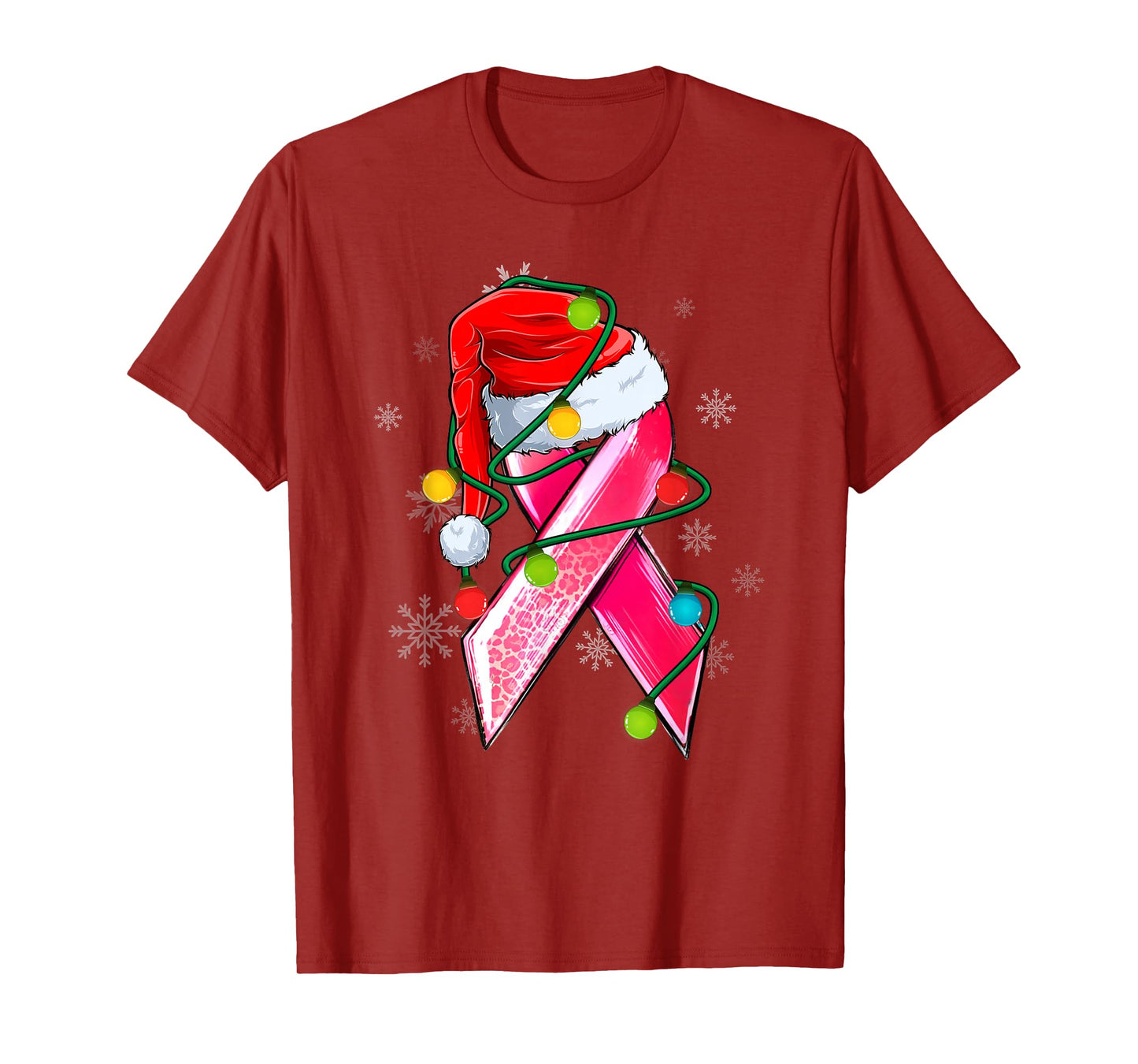Cute Breast Cancer Awareness Christmas Pink Ribbon Santa Hat T-Shirt