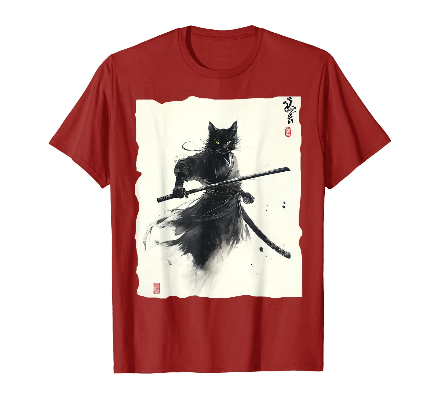 Samurai Cat Vintage Ukiyo-e Warrior Art Graphic Cat T-Shirt