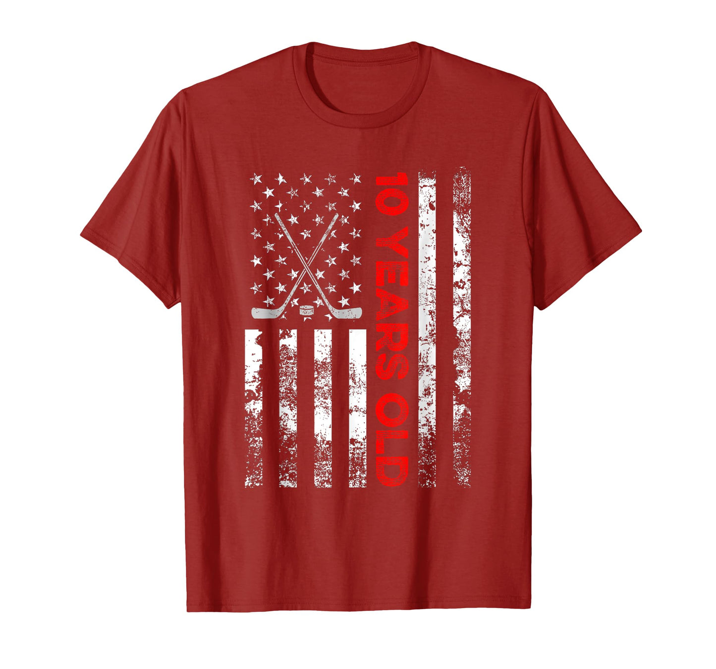 10 Year Old Shirt 10th Birthday USA Flag Hockey Shirt T-Shirt for Women Kids Men