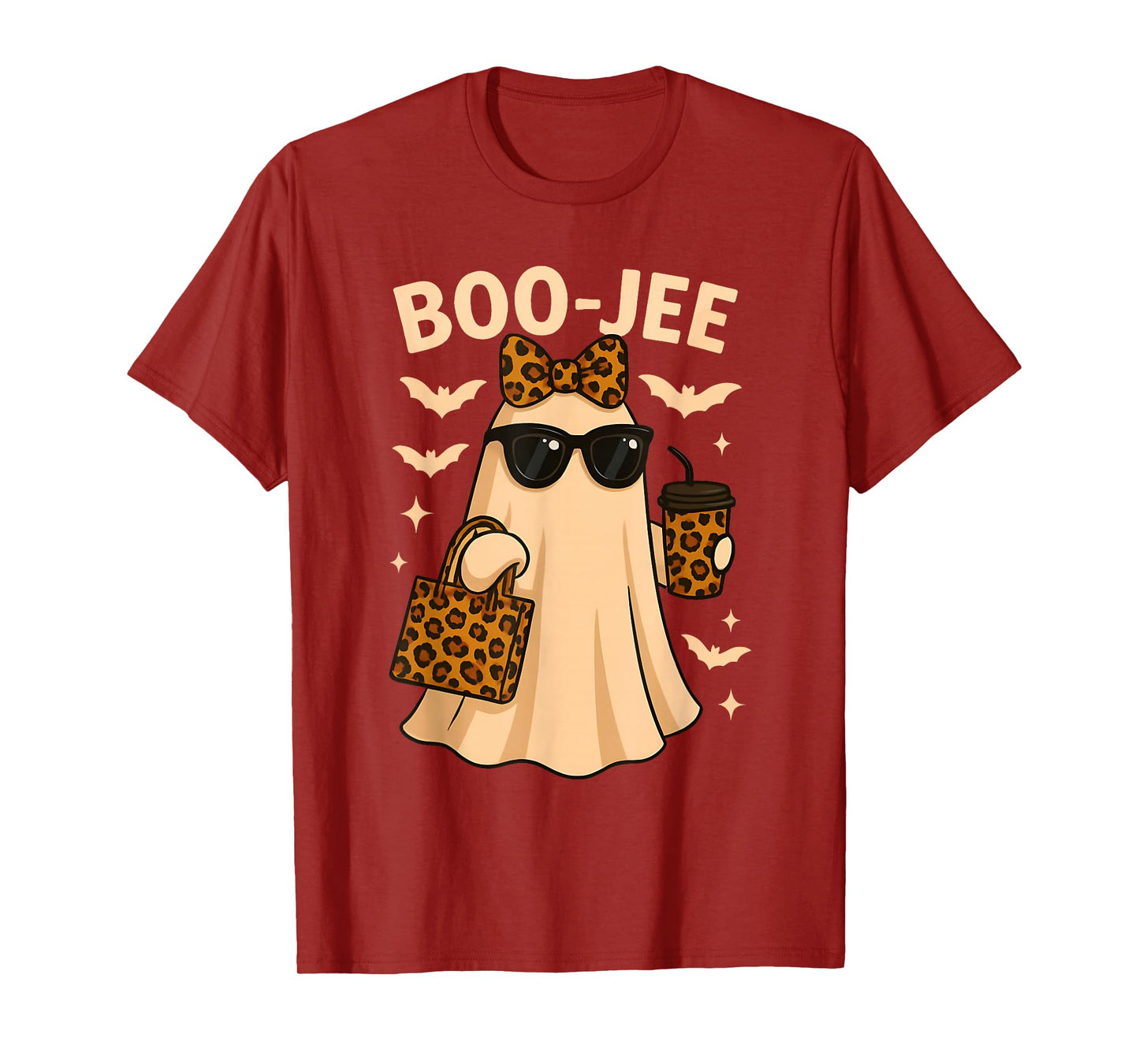 Coquette Leopard Ghost Coffee Boo-JEE Halloween Boujee T-Shirt