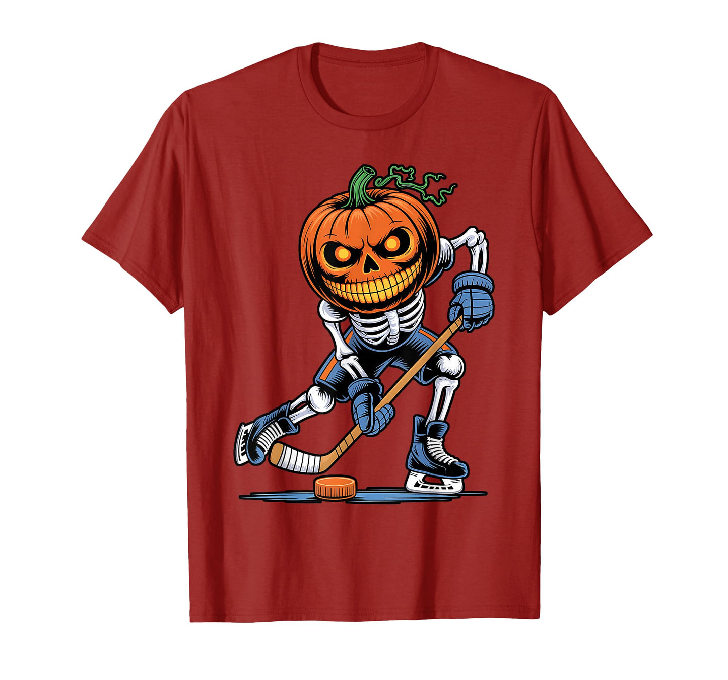 Funny Skeleton Ice Hockey Pumpkin Halloween Mens Boys Kids T-Shirt
