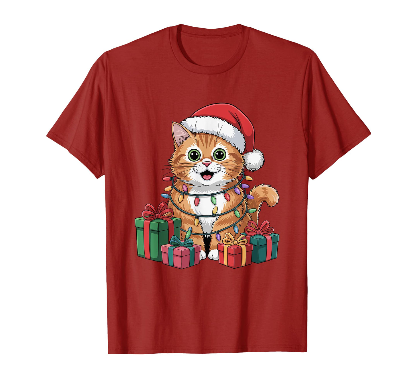 Funny Cat Santa Hat Animals Lovers Ugly Christmas Pajamas T-Shirt