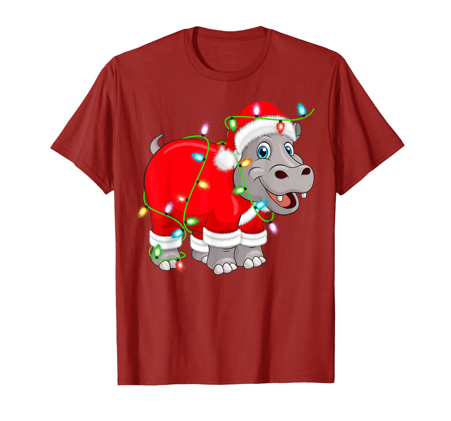 Hippo Christmas Lights Santa Hippopotamus Cute Animal Xmas T-Shirt