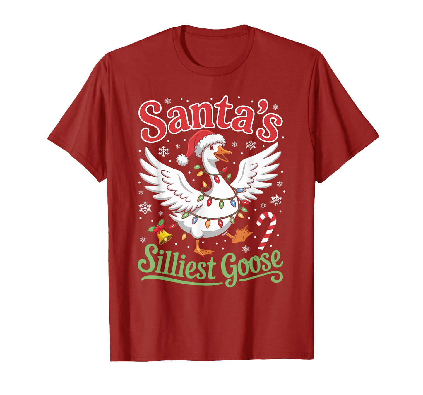 Santa's Silliest Goose Lights Stars Funny Christmas X-Mas T-Shirt