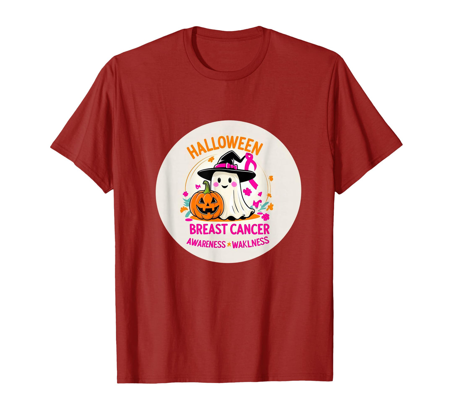 Halloween Breast Cancer Awareness Ghost Pumpkin Design T-Shirt