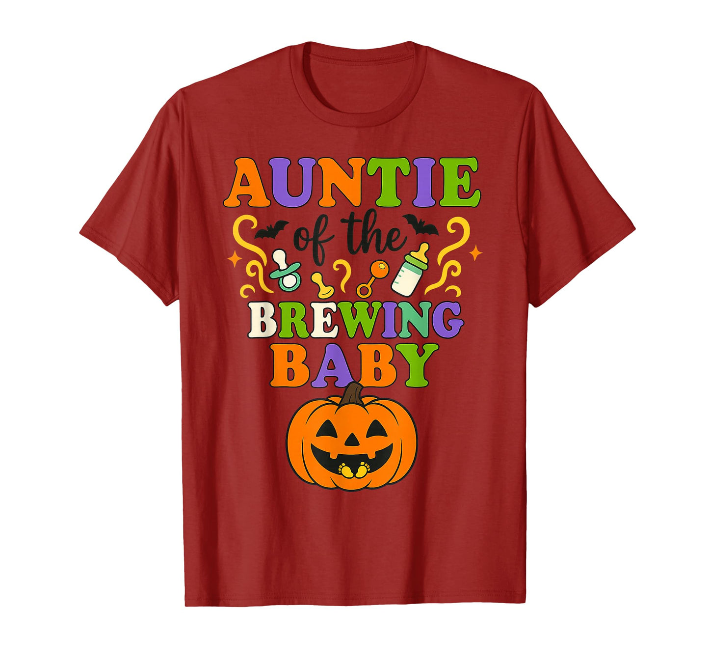 Auntie of Brewing Baby Halloween Baby Shower Witch Spooky T-Shirt