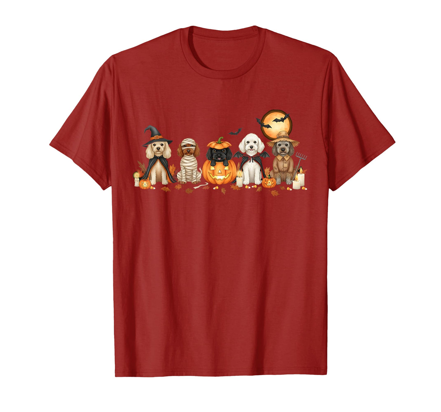 Spooky Poodle Dogs Ghost Witch Mummy Moon Halloween Costume T-Shirt