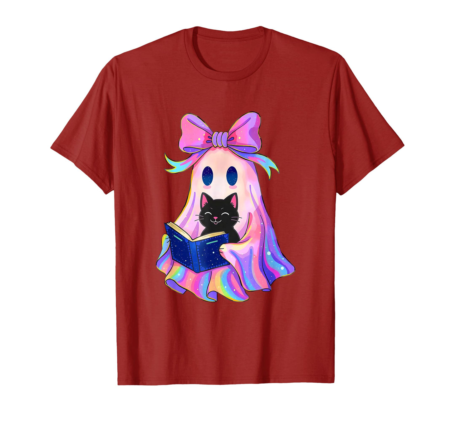 Funny Coquette Bow Halloween Ghost Holding Black Cat T-Shirt
