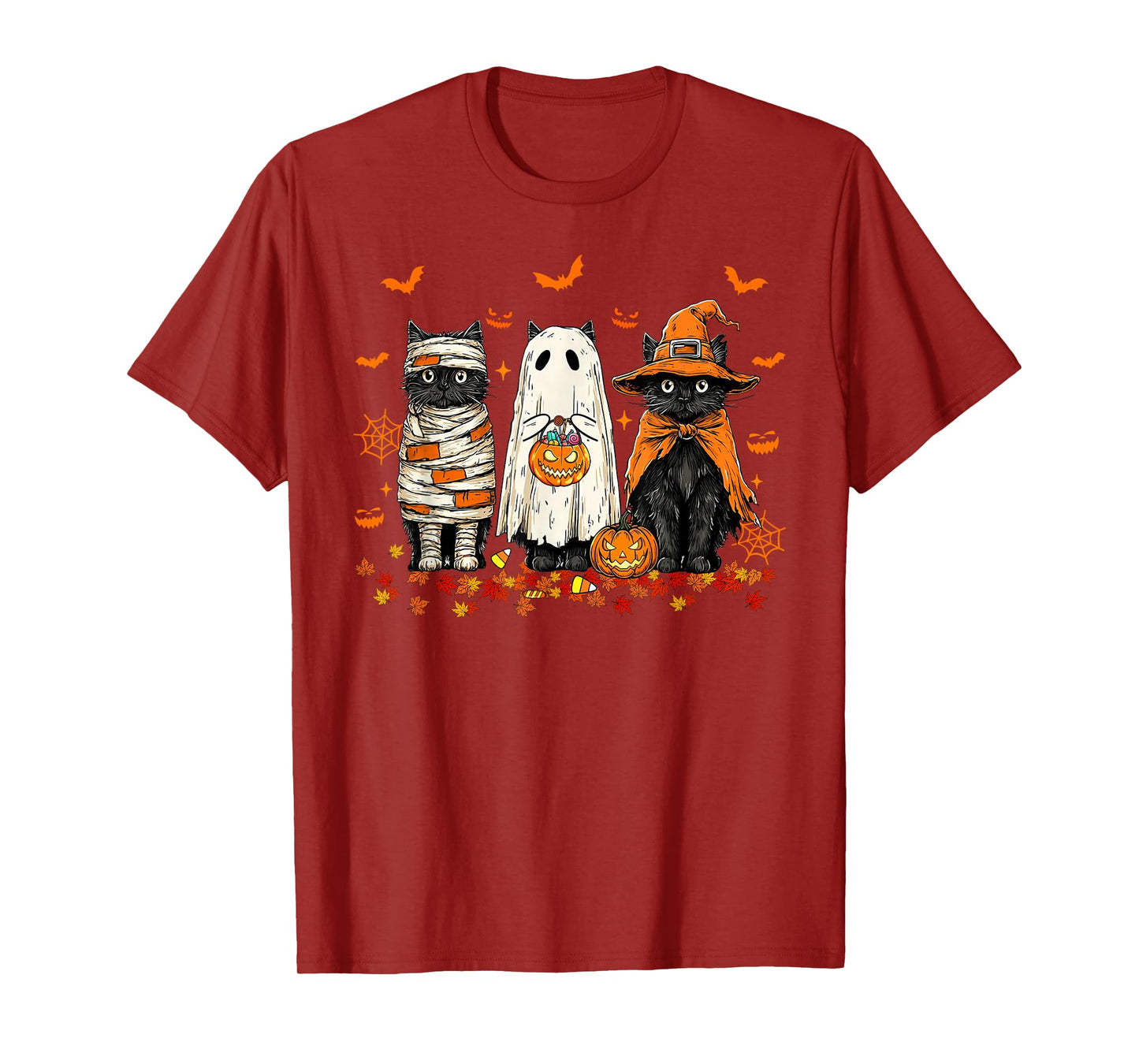 Retro Halloween Ghost and Witch Black Cat T-Shirt